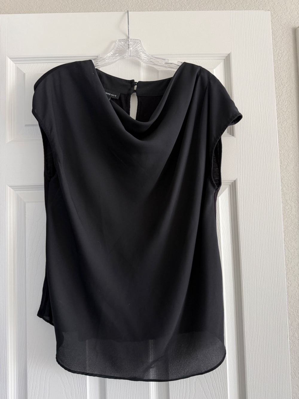 Women's Black Cowl Neck Blouse - Draped Cap Sleeve